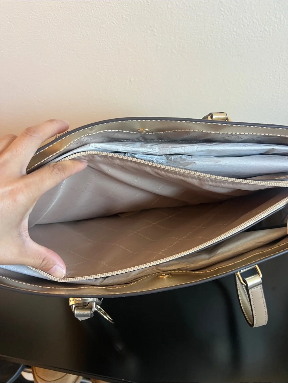 Michael Kors Metallic Gold Tote with MK Charm